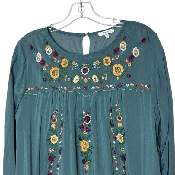 JODIFL Elegant Teal Dress Sz Small Lined Embroidered Details Rayon - Picture 6 of 10